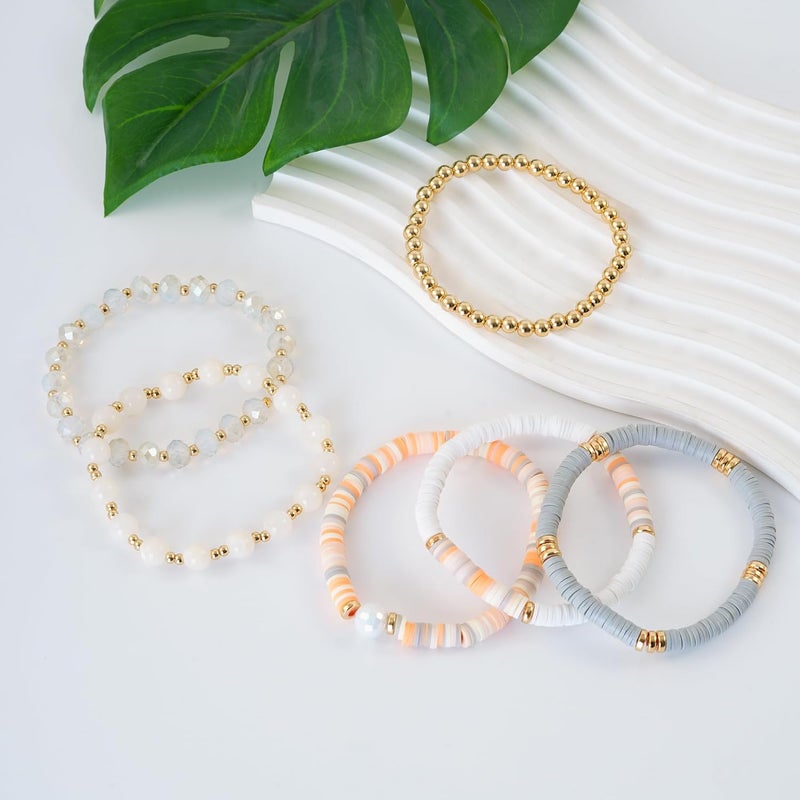 Aigrnc Boho Beaded Stretch Bracelets For Women Stackable Crystal Gold Plated Beaded Bracelets Set Trendy Handmade Friendship Braeclet Jewelry Gifts - Image 2